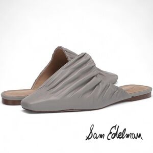 NWT SAM EDELMAN Cecilia Mules in Pebble Gray Leather SZ 6